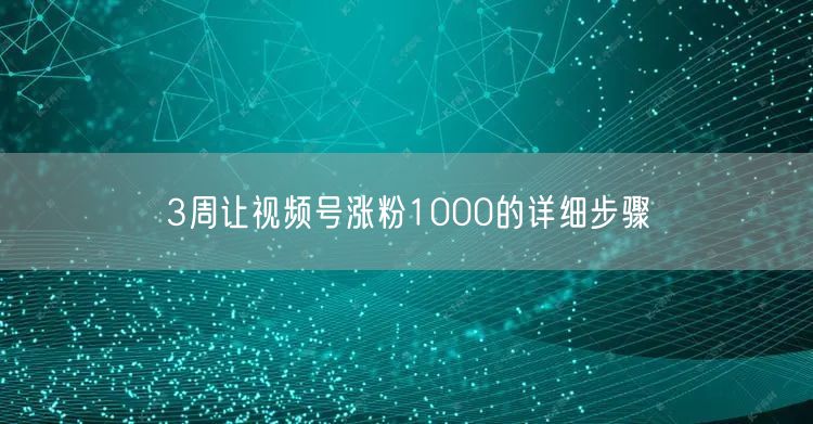 3周让视频号涨粉1000的详细步骤